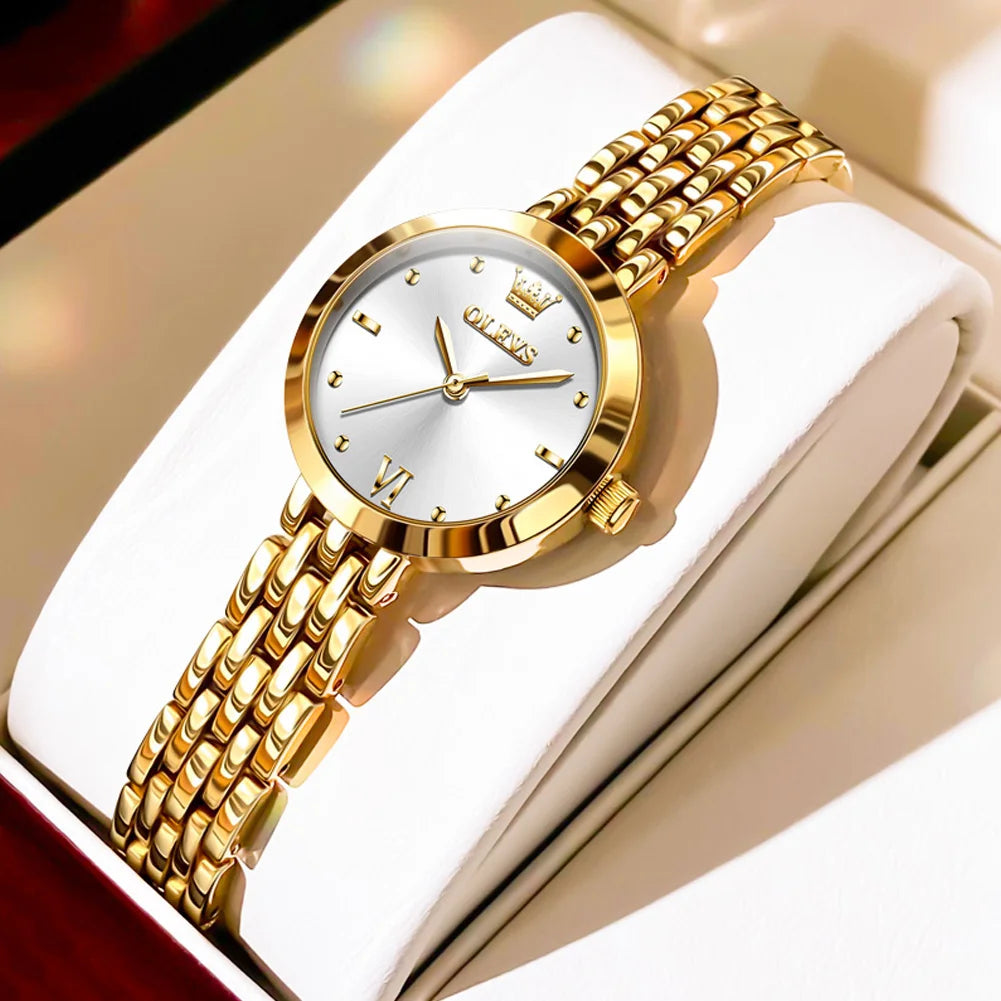 OLEVS Luxury Top Brand Women's Watches Elegant Fashion Gold Watch for Women Original Simple Quartz Waterproof Wristwatch Ladies