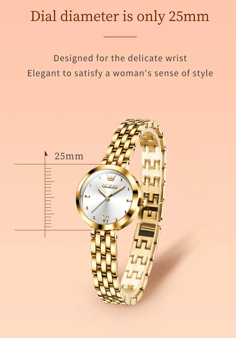 OLEVS Luxury Top Brand Women's Watches Elegant Fashion Gold Watch for Women Original Simple Quartz Waterproof Wristwatch Ladies