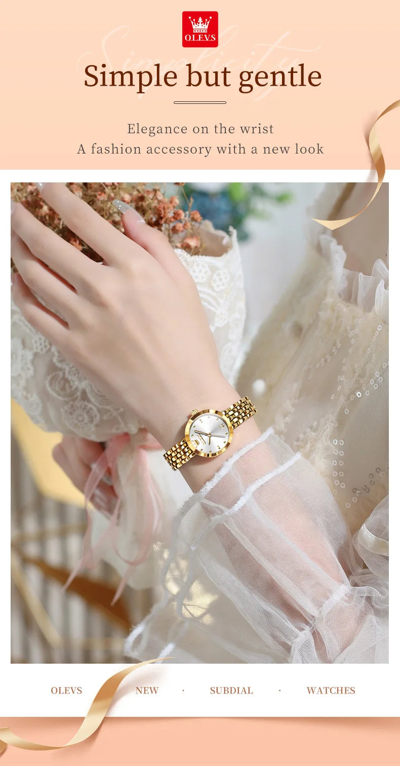 OLEVS Luxury Top Brand Women's Watches Elegant Fashion Gold Watch for Women Original Simple Quartz Waterproof Wristwatch Ladies